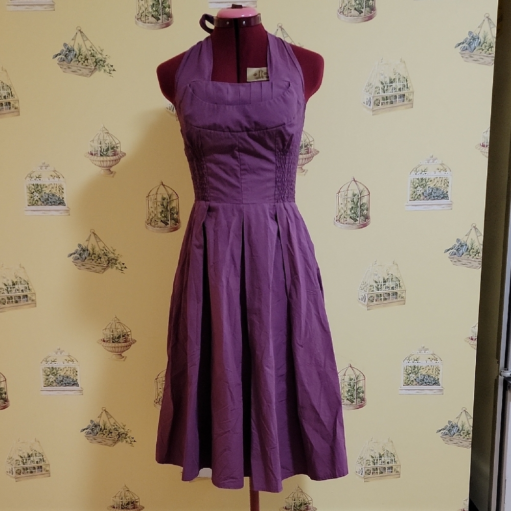 Unique Vintage Purple Halter Midi Dress for Night Out